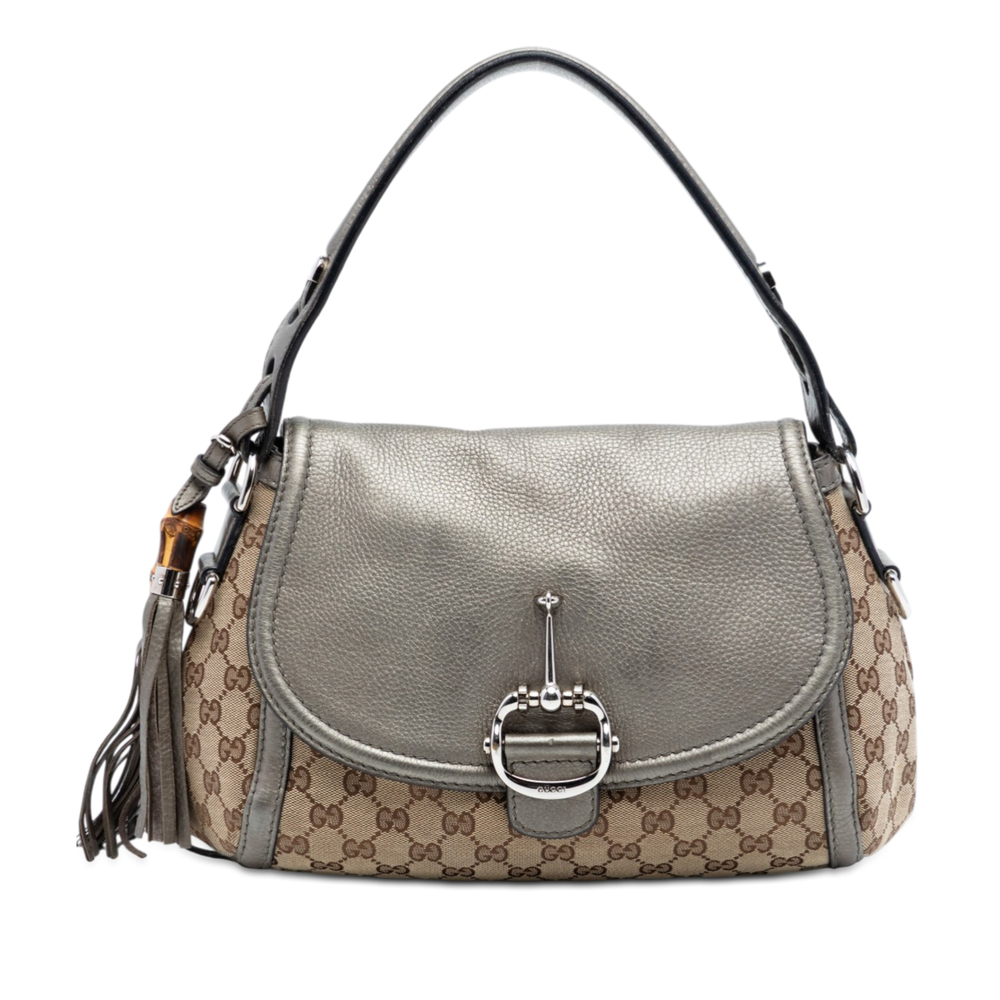 Pre-Loved Gucci Medium GG Canvas Techno Horsebit Satchel - Picture 1 of 8